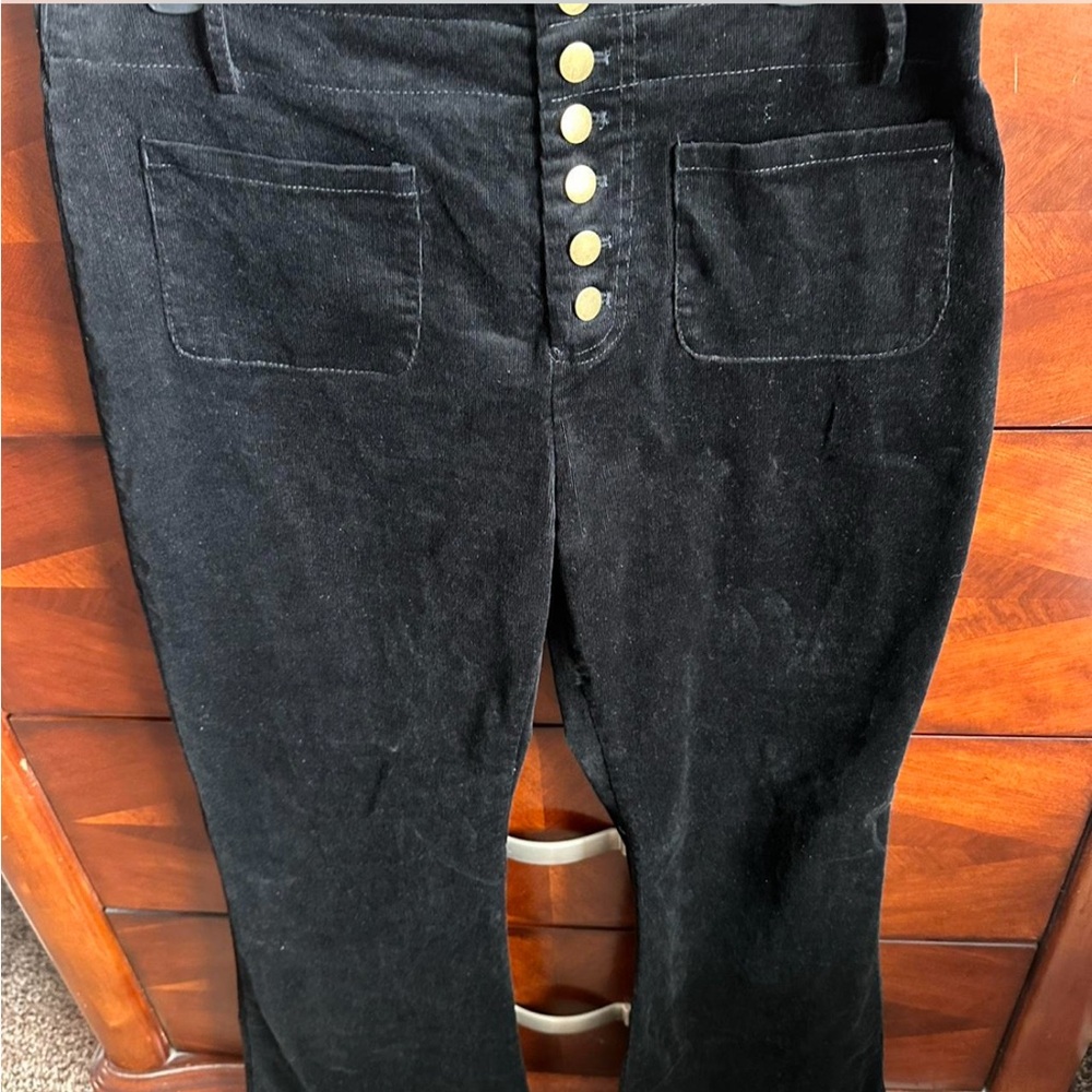 Black Corduroy Bell Bottoms with Gold Buttons & Belt Loops
